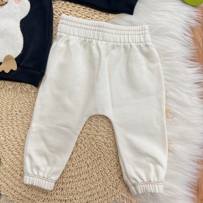 Conj. Casaco Pinguim Super Fofo e Calça Saruel - Preto e Off  White